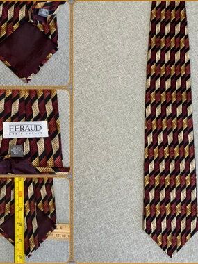Feraud Silk Geometric Tie Burgundy Gold Made USA